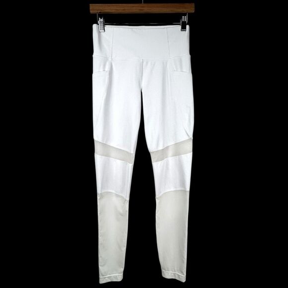 Athleta Meshblock Pocket Pura Tight Leggings Small White Mesh Yoga Gym Pockets - Picture 1 of 16
